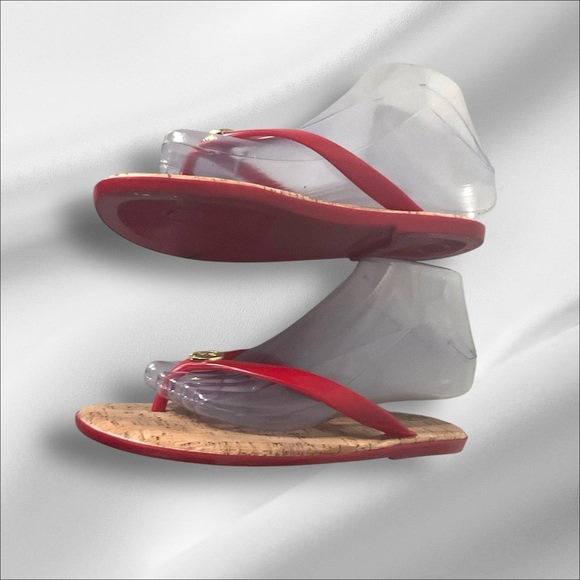 Michael Kors Red Jelly Cork Thong Flip Flops SZ 6 Women Summer Sandal Beach - Picture 4 of 7